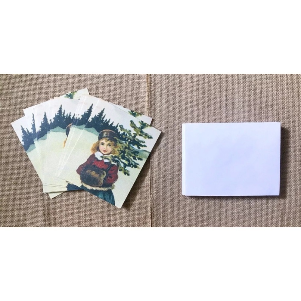 PMG Christmas Cards Girl Carrying Pine Tree Retro Nostalgia Core Traditional